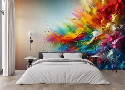 rainbow paint explosion- multicolored splashing swirl painting- abstract artistic colored background Wall mural