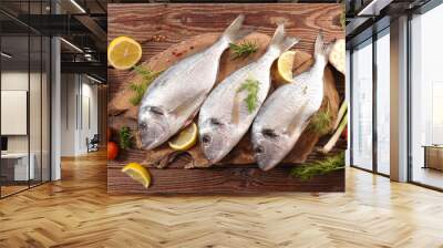 raw dorado fish and spices Wall mural