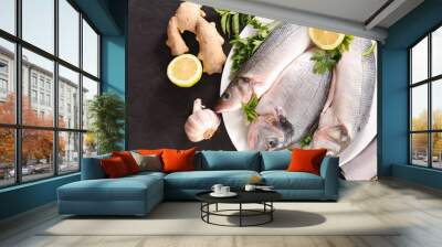 raw fish and lemon Wall mural