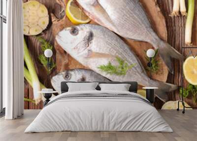 raw fish with ingredients Wall mural