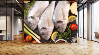 raw fish with ingredients Wall mural