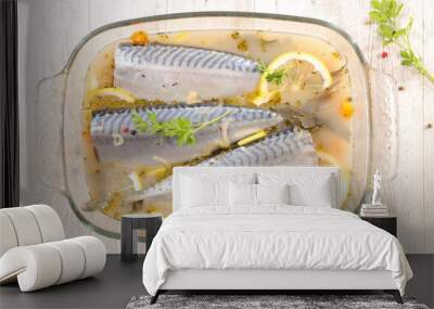 raw maquerel  fillet with olive oil and lemon Wall mural