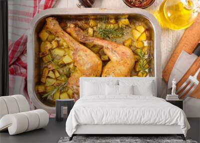 roasted chicken leg and potatoes Wall mural