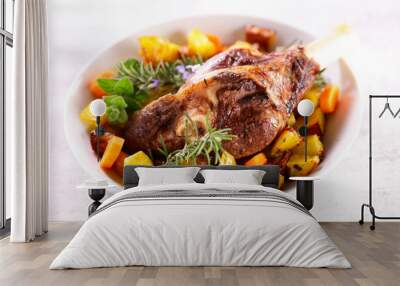 roasted lamb leg and vegetables Wall mural