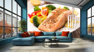 salmon fillet with vegetable Wall mural