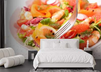 smoked salmon salad with shrimp, radish, tomato and grapefruit Wall mural