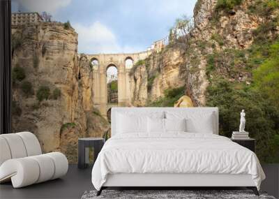 Tour tourism at Ronda,  Puente nuevo arch- Malaga in Spain Wall mural