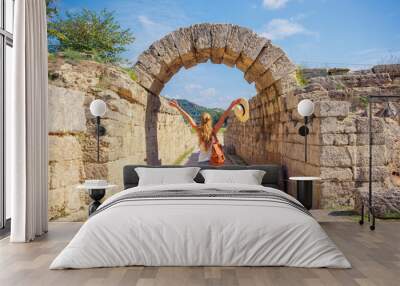 Tour tourism in Greece- Peloponnese,  Ruins in ancient Olympia, archaeologic site Wall mural