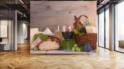 wine, cheese and bread Wall mural