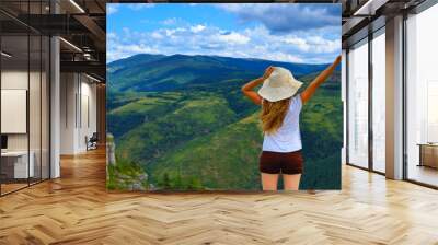 woman enjoying beautiful landscape- Cevennes, Lozere, Gorges de la Jonte,Causse Mejean Wall mural