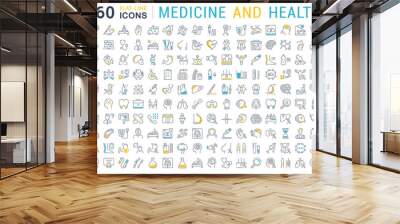 set vector flat line icons medecine and health Wall mural