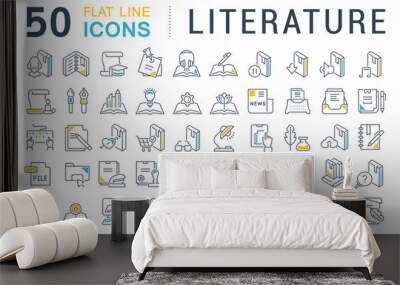 Set Vector Line Icons of Literature. Wall mural