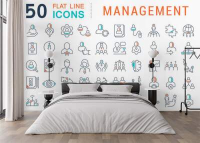 Set Vector Line Icons of Management Wall mural