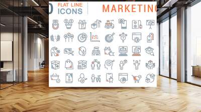 Set Vector Line Icons of Marketing Wall mural