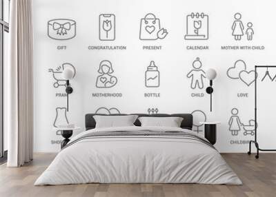 Set Vector Line Icons of Mother's Day Wall mural