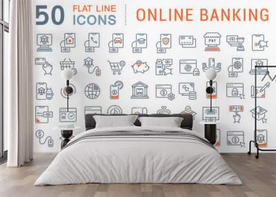 Set Vector Line Icons of Online Banking Wall mural