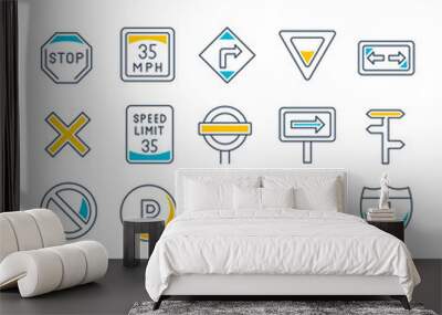 set vector line icons of road sign Wall mural