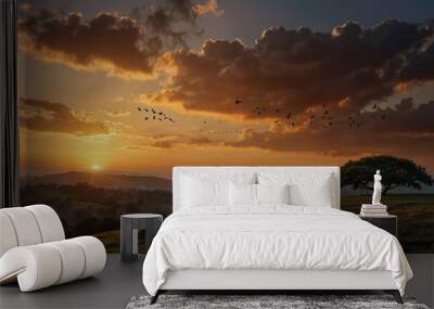 beautiful sunset photo in the afternoon made by AI generative Wall mural