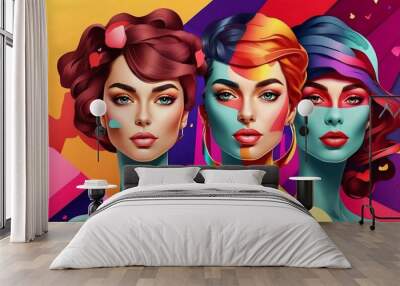 photo illustration of woman poster with a variety of beautiful colors made by AI generative Wall mural