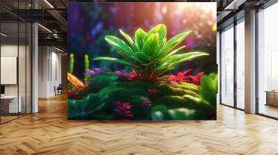 photo of a plant with beautiful green leaves in the morning made by AI generative Wall mural