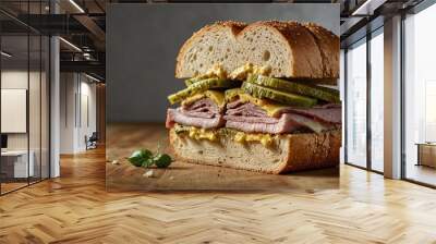 photo of meat sandwich with vegetables that looks delicious and healthy made by AI generative Wall mural