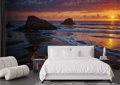 photo of sky view on the beach with beautiful sunset background made by AI generative Wall mural