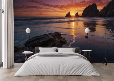 photo of sky view on the beach with beautiful sunset background made by AI generative Wall mural