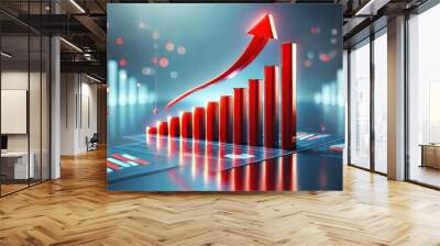 A financial graph with a upward arrow showing growth Wall mural