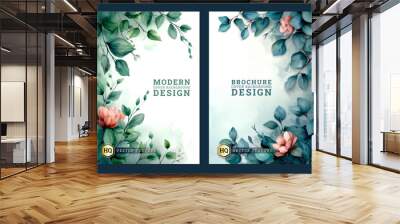 Elegant watercolor floral art Brochure cover template design, Luxury invitation card background, Hand drawn texture design, invitation, abstract background, cover template, wall print design Wall mural