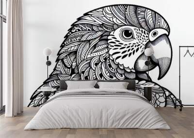 Black and white coloring Page of parrot head Wall mural