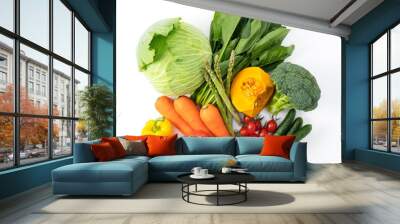 A collection of various vegetables placed on a white background Wall mural