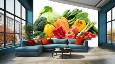 A collection of various vegetables placed on a white background Wall mural