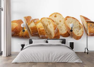 A sliced baguette placed on a white background. Wall mural