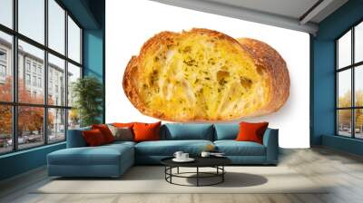 Baked bread with garlic and herbs on a white background. Wall mural