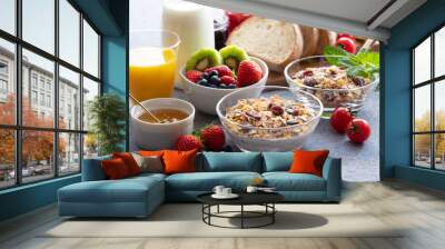 Granola and fruit breakfast image Wall mural