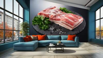 Pork belly on a black stone tray Wall mural