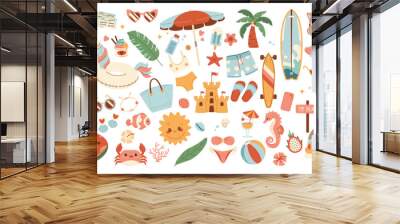 Big set of Summer sticker. Icons, signs, banners. Bright summertime poster. Collection elements for summer holiday and scrapbooking elements for beach party. Wall mural