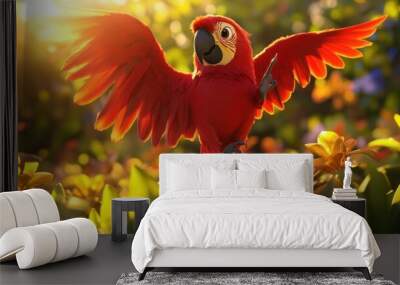 Red Macaw in a Tropical Paradise Wall mural