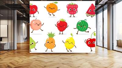 Cartoon vector set of funny fruits Wall mural