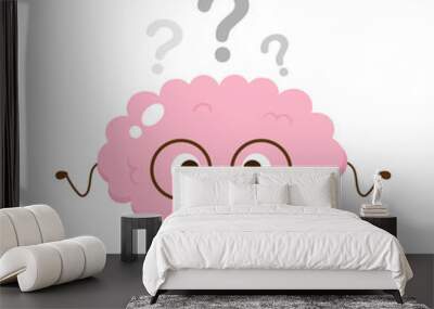 Cute brain in glasses with question mark Wall mural