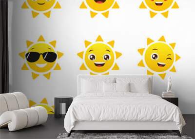 Set of funny sun emojis Wall mural