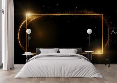 Abstract black background with modern classic luxury golden frame and glitter decoration Wall mural