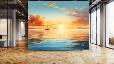 Aerial view of beautiful beach, simple, calm composition in clear blue Wall mural