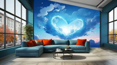 Beautiful sky love blue aesthetic heart wallpaper, Valentine's Day background, blank background Wall mural