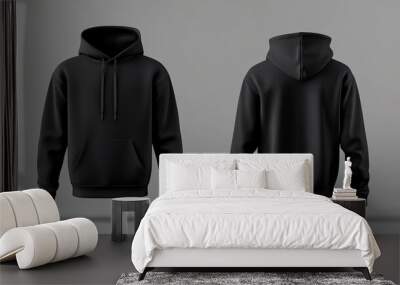 
Black hoodie sweatshirt front and back mockup template on a grey background Wall mural