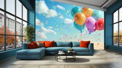 Colorful shiny balloons on the beach Wall mural