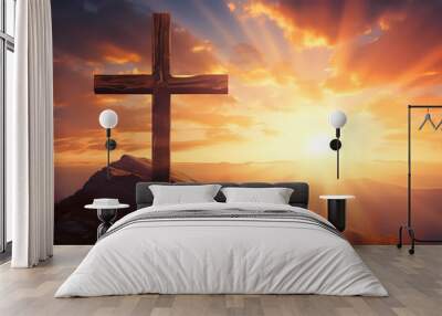 Cross background with copy space, Christian cross Wall mural