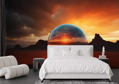 Glass sphere reflects vast desert landscape Wall mural