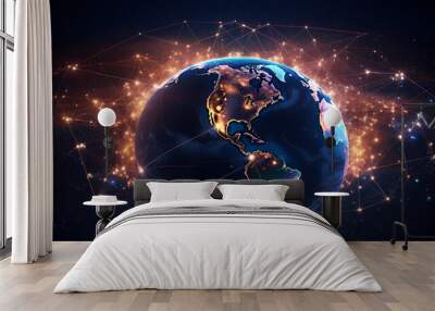 Global network, futuristic technology background, satellite internet network connection, business intelligence concept created with generative AI technology Wall mural