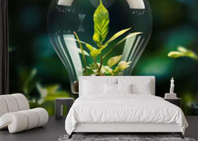 Green light bulb, sustainable development and environmental protection concept Wall mural